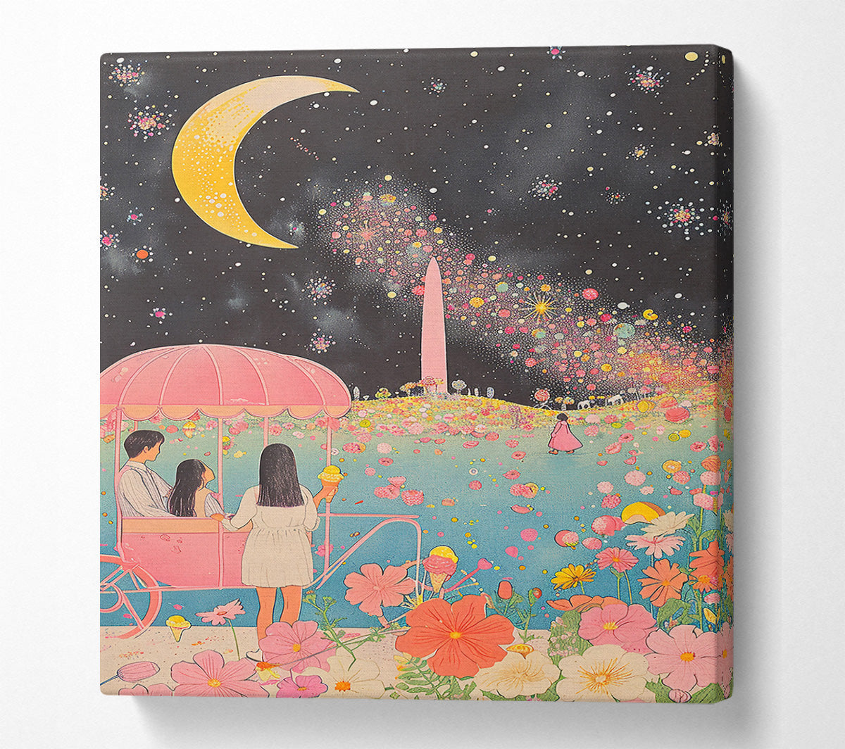 Pink Moon Fireworks Canvas Wall Art