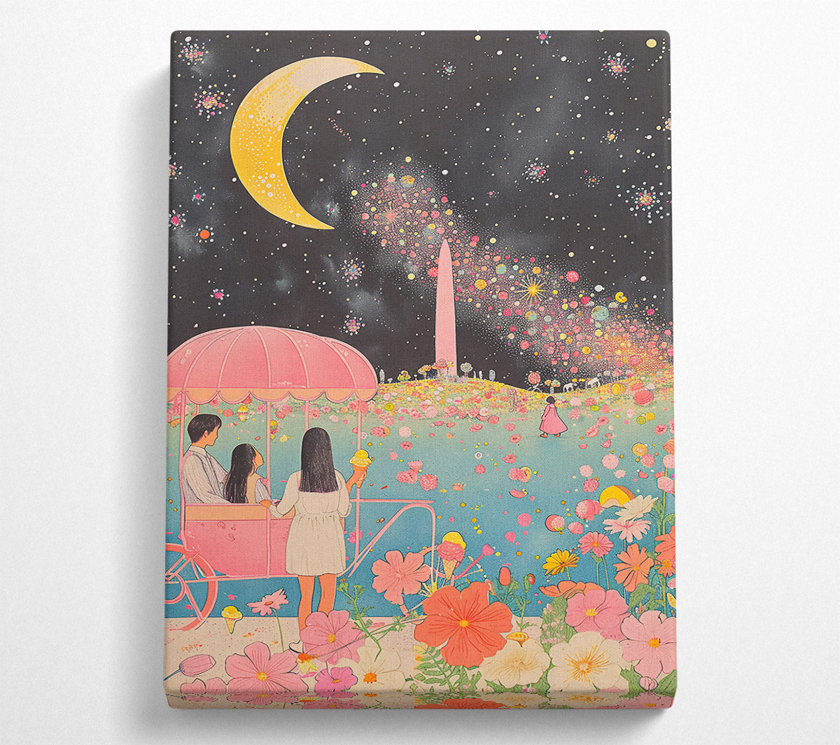 Pink Moon Fireworks Canvas Wall Art