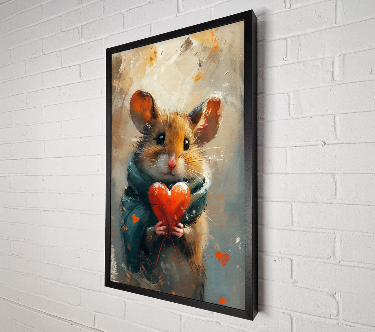 Red Heart Mouse Canvas Wall Art
