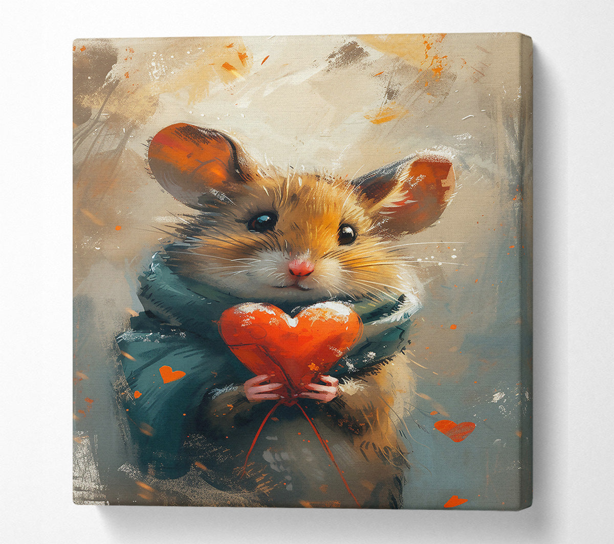 Red Heart Mouse Canvas Wall Art