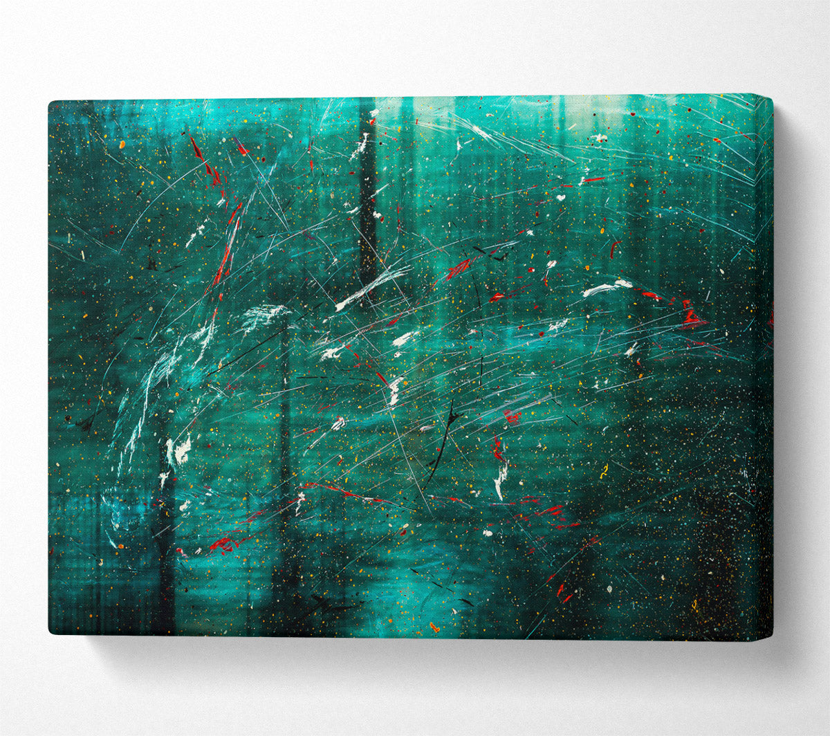 Teal Abstract Scratches Canvas Wall Art