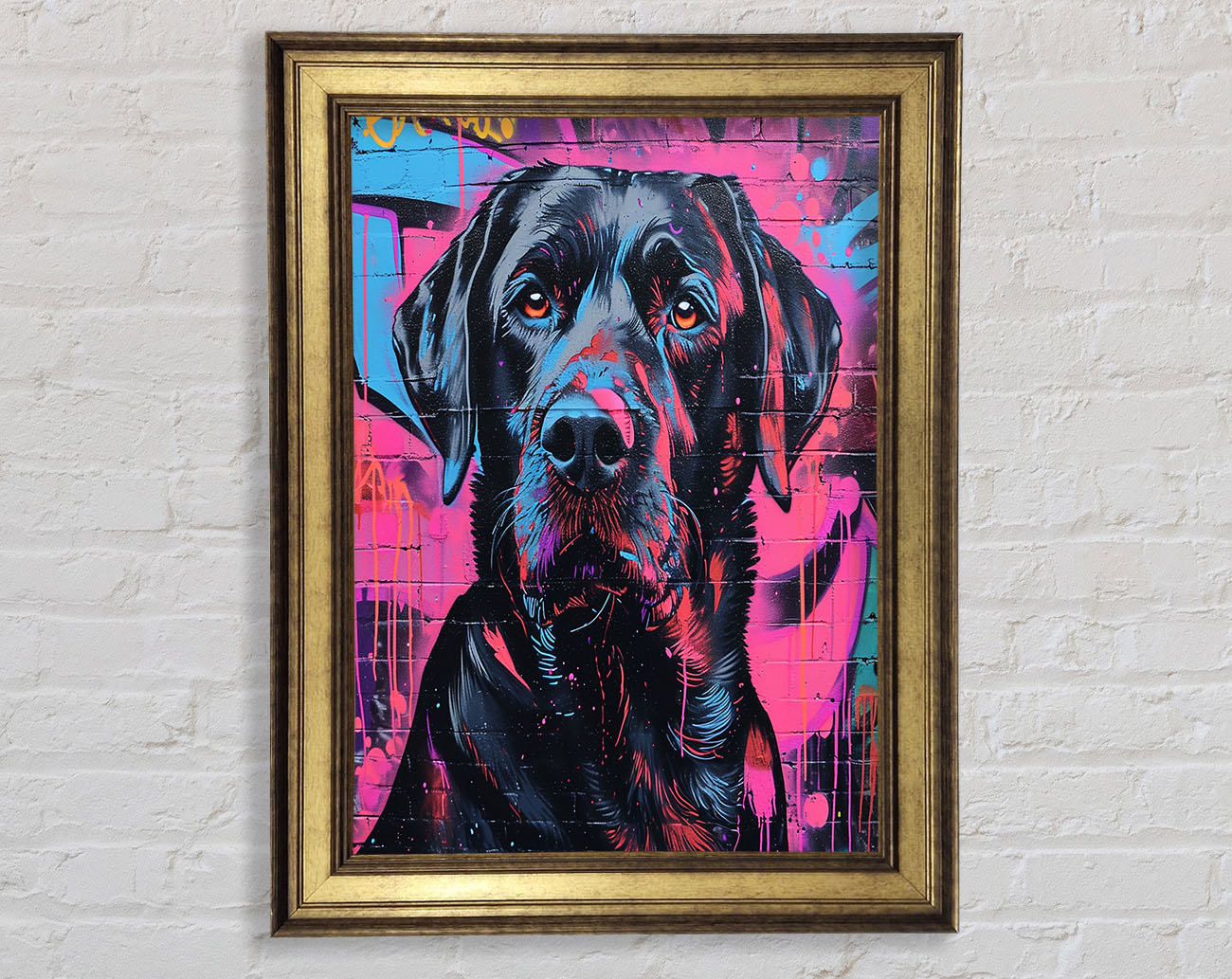 White Dog Graffiti Framed Print
