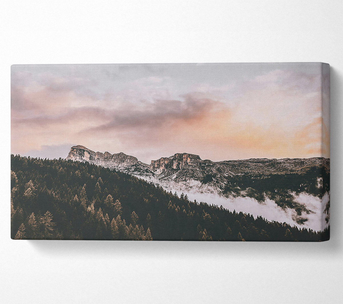 Pink-Hued Mountaintop Mist Canvas Wall Art