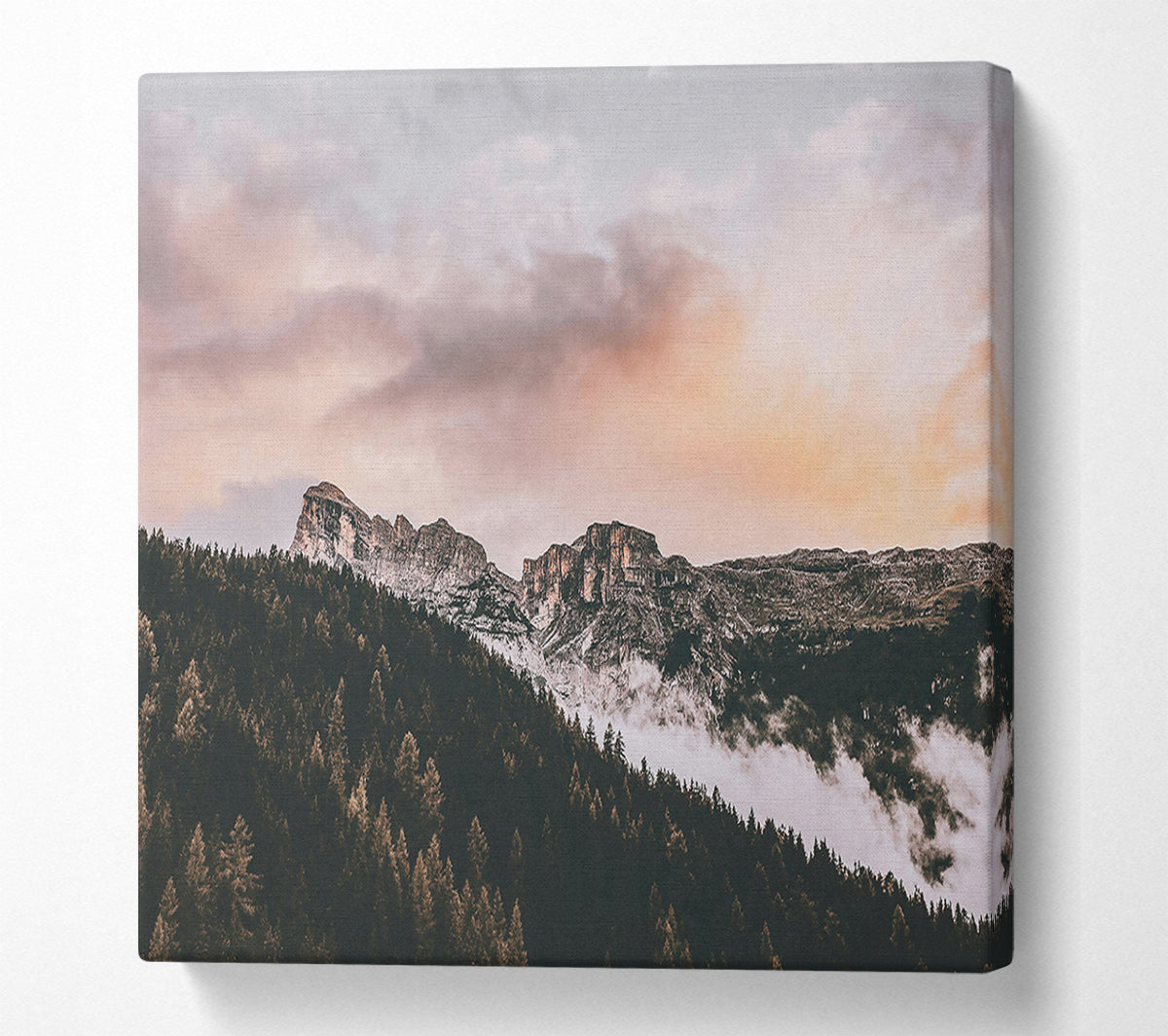 Pink-Hued Mountaintop Mist Canvas Wall Art