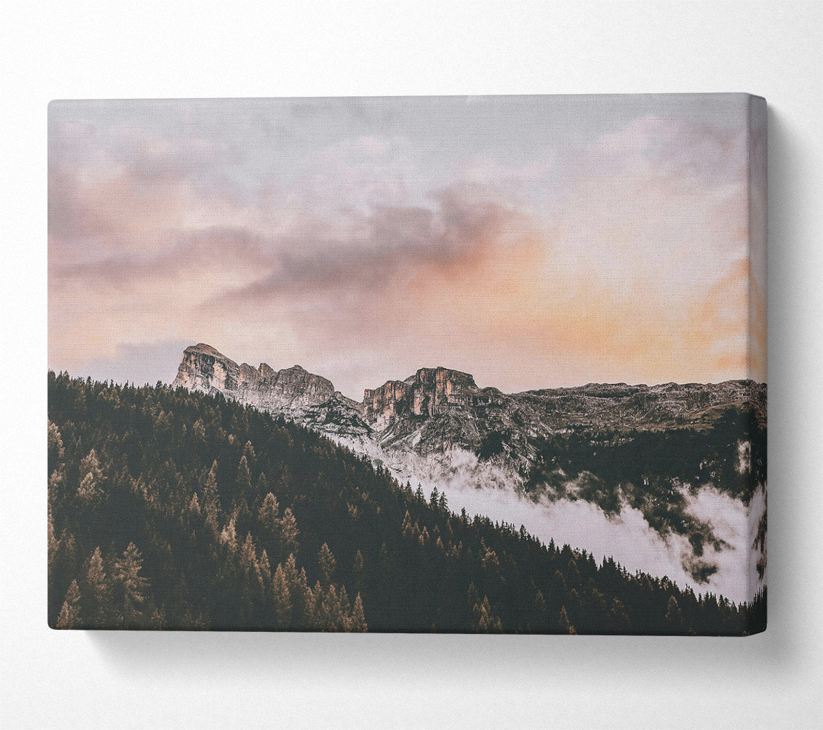 Pink-Hued Mountaintop Mist Canvas Wall Art