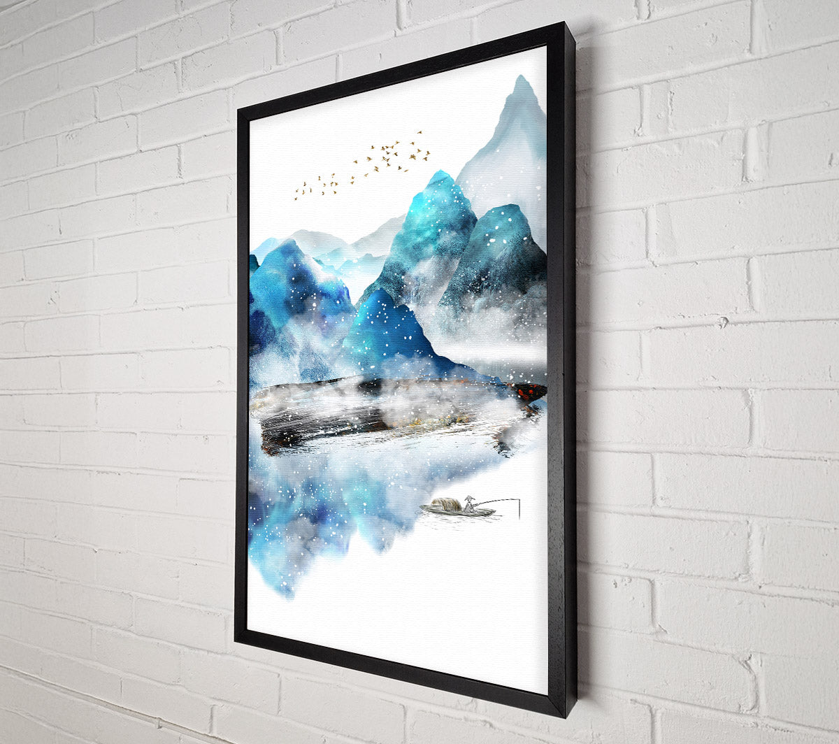 Blue Abstract With Boat On Lake Canvas Wall Art