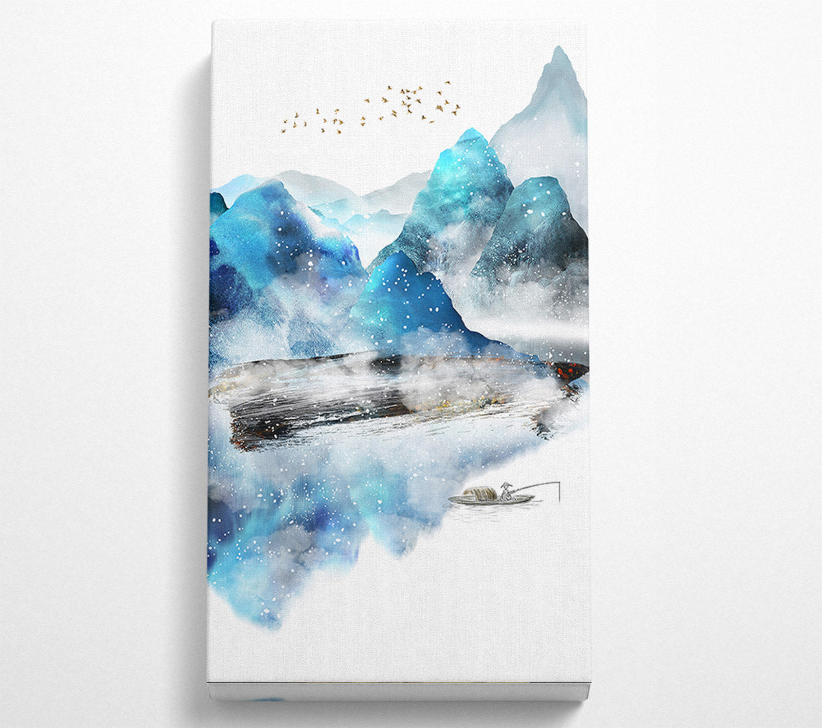 Blue Abstract With Boat On Lake Canvas Wall Art
