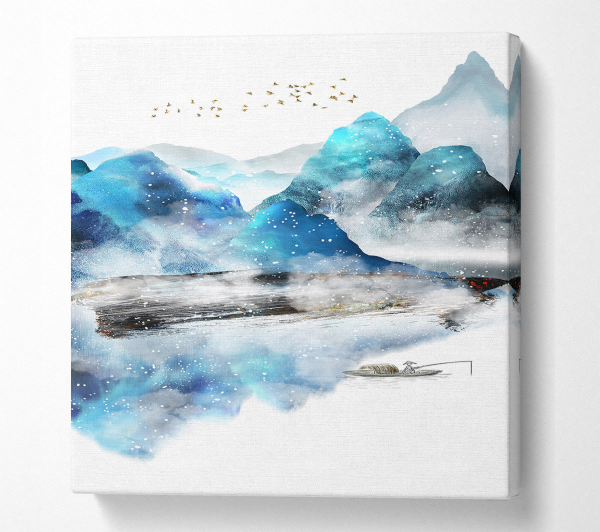 Blue Abstract With Boat On Lake Canvas Wall Art