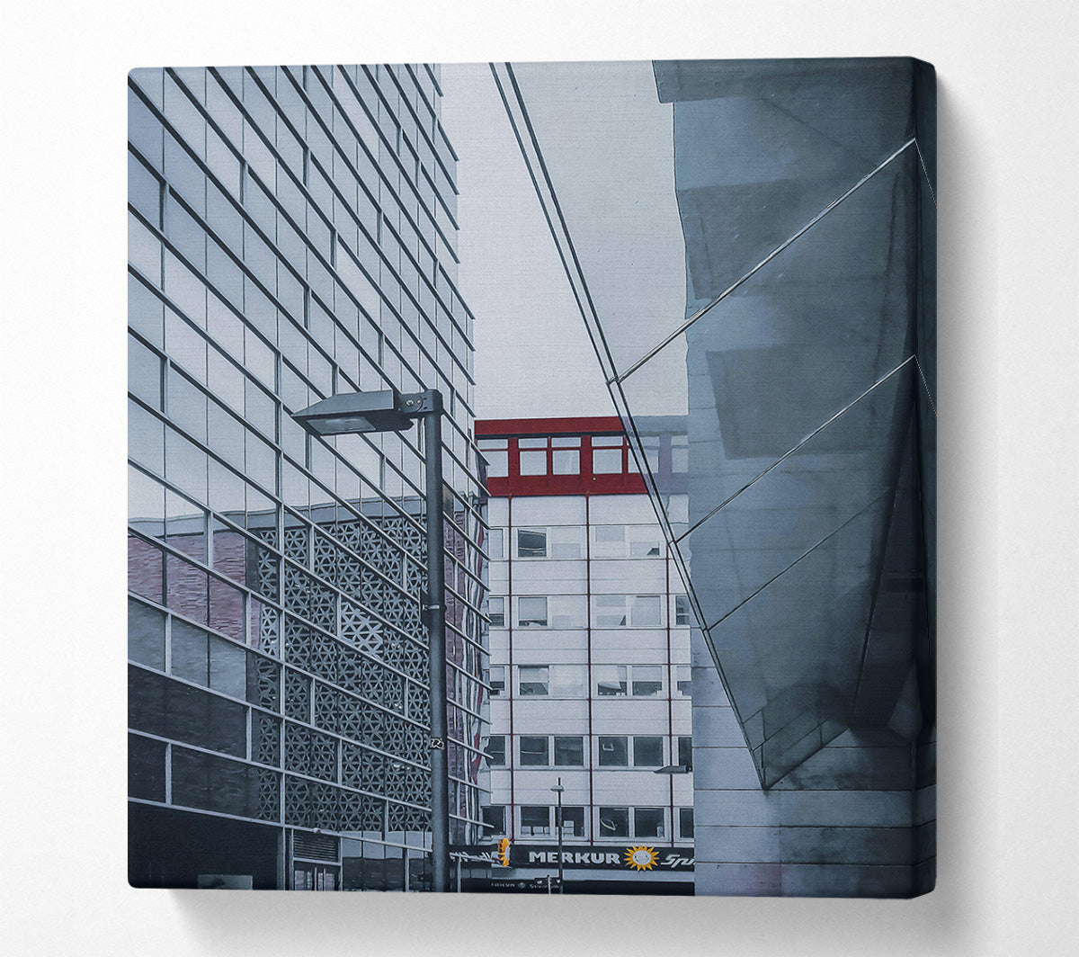 Red Lines In Grey City Canvas Wall Art