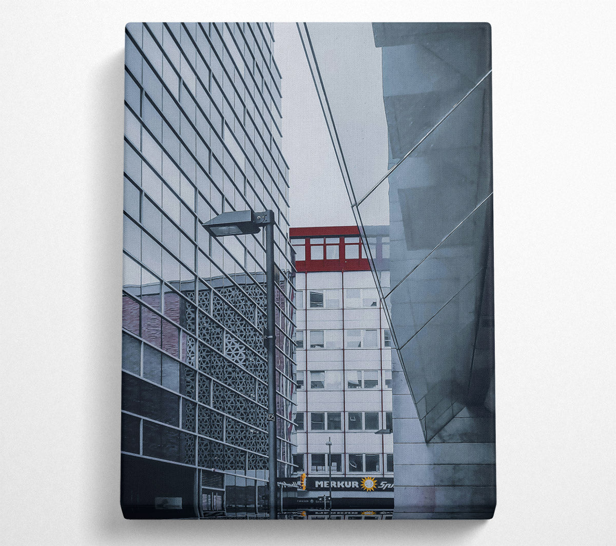 Red Lines In Grey City Canvas Wall Art