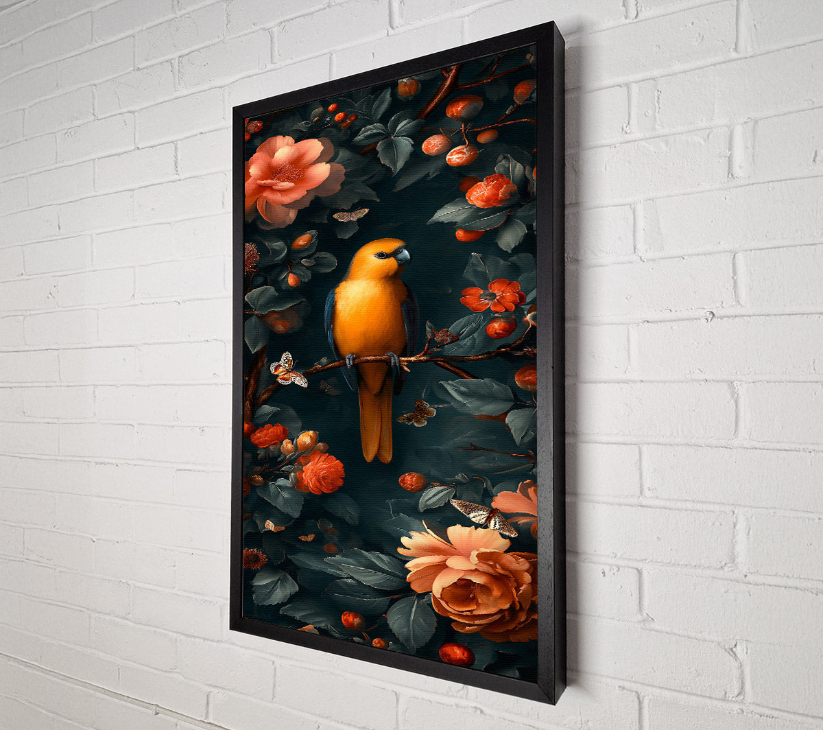 Orange Bird In Bloom Canvas Print