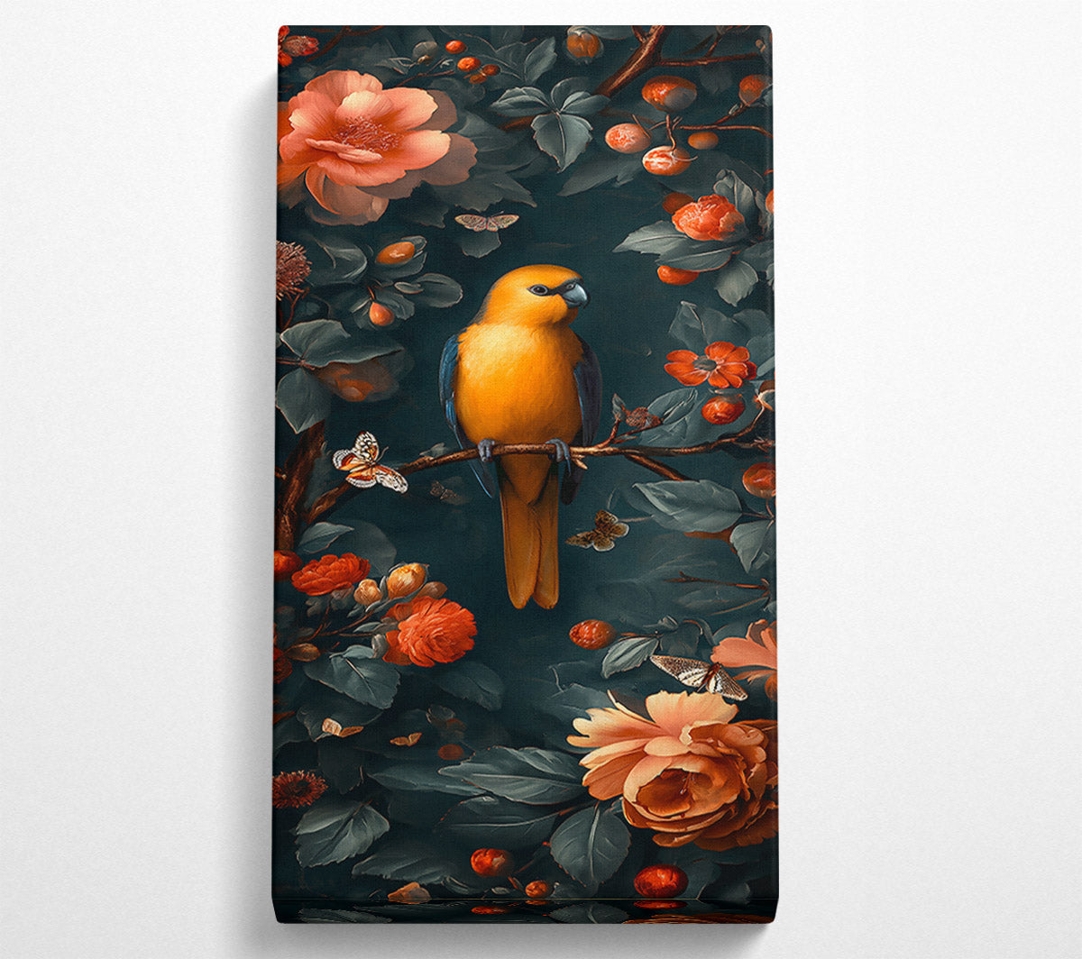 Orange Bird In Bloom Canvas Print
