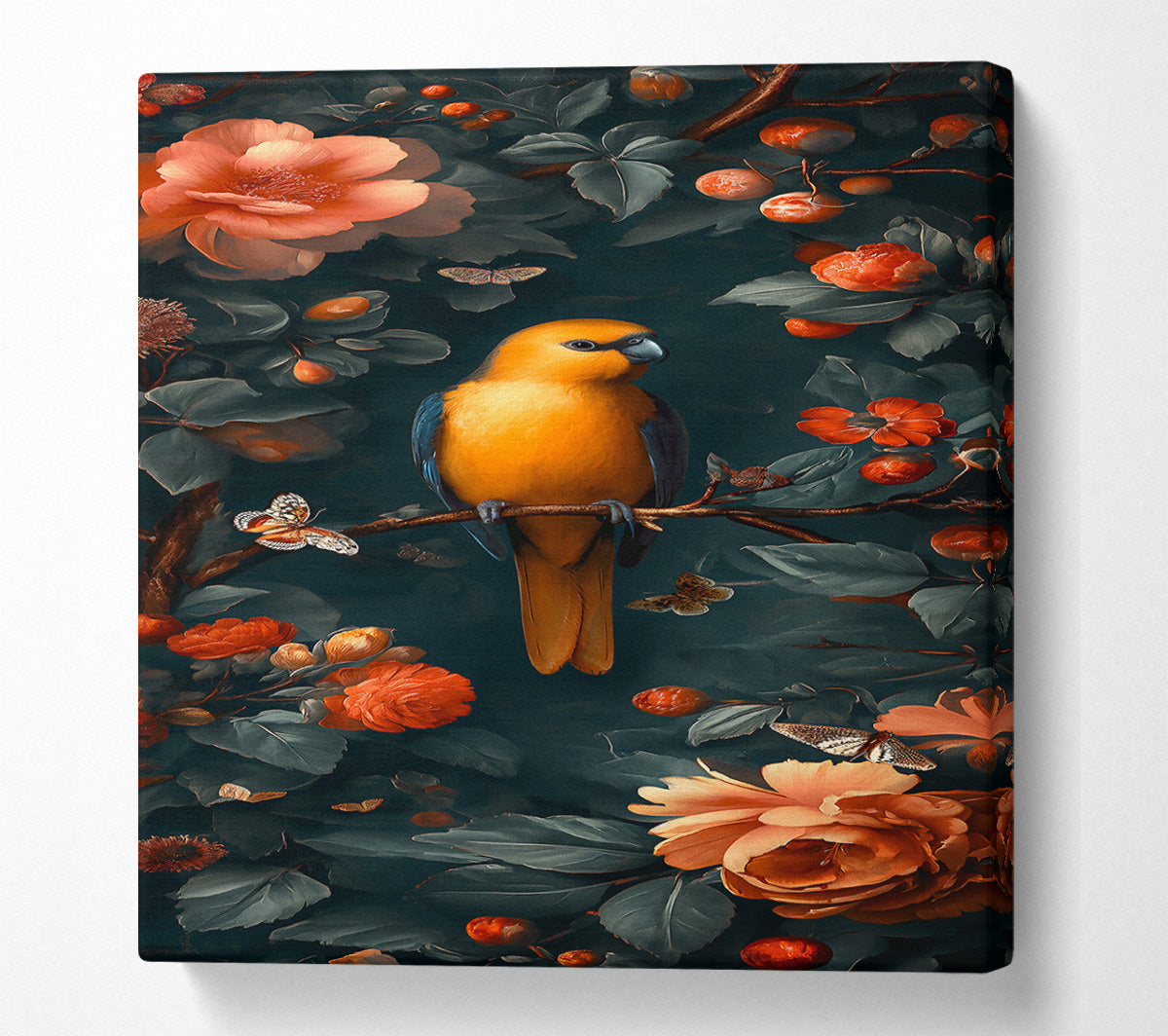 Orange Bird In Bloom Canvas Print