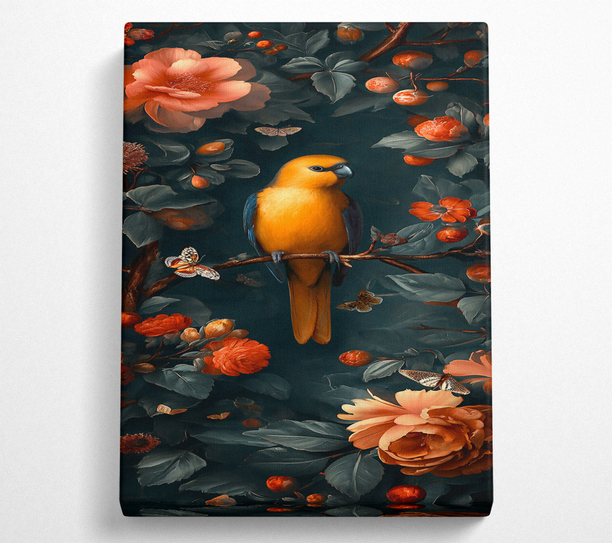Orange Bird In Bloom Canvas Print