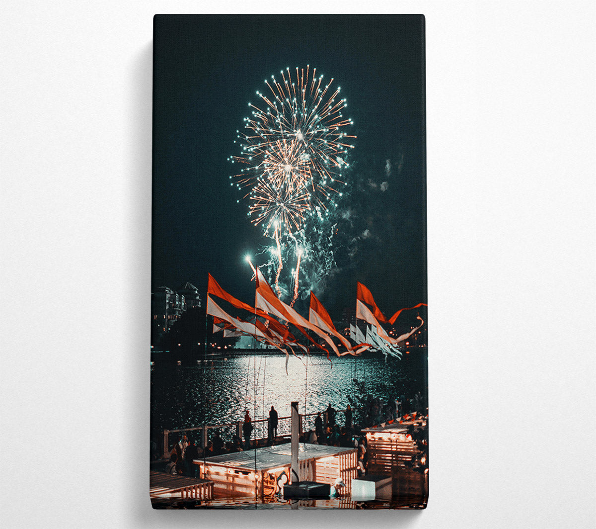 Teal Fireworks Celebration Canvas Wall Art