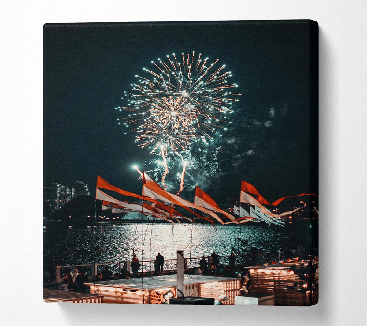 Teal Fireworks Celebration Canvas Wall Art
