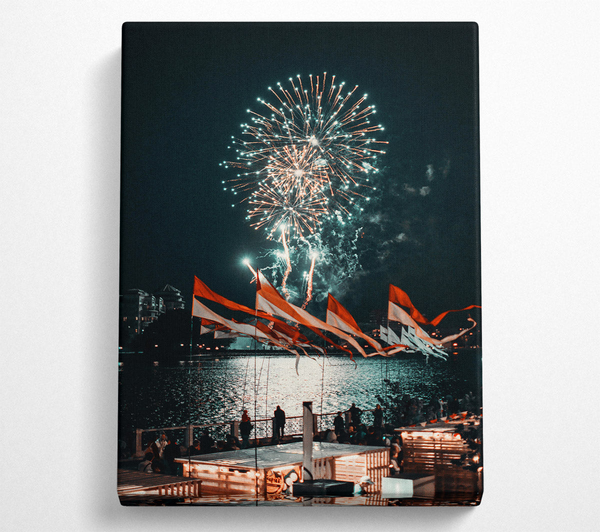 Teal Fireworks Celebration Canvas Wall Art