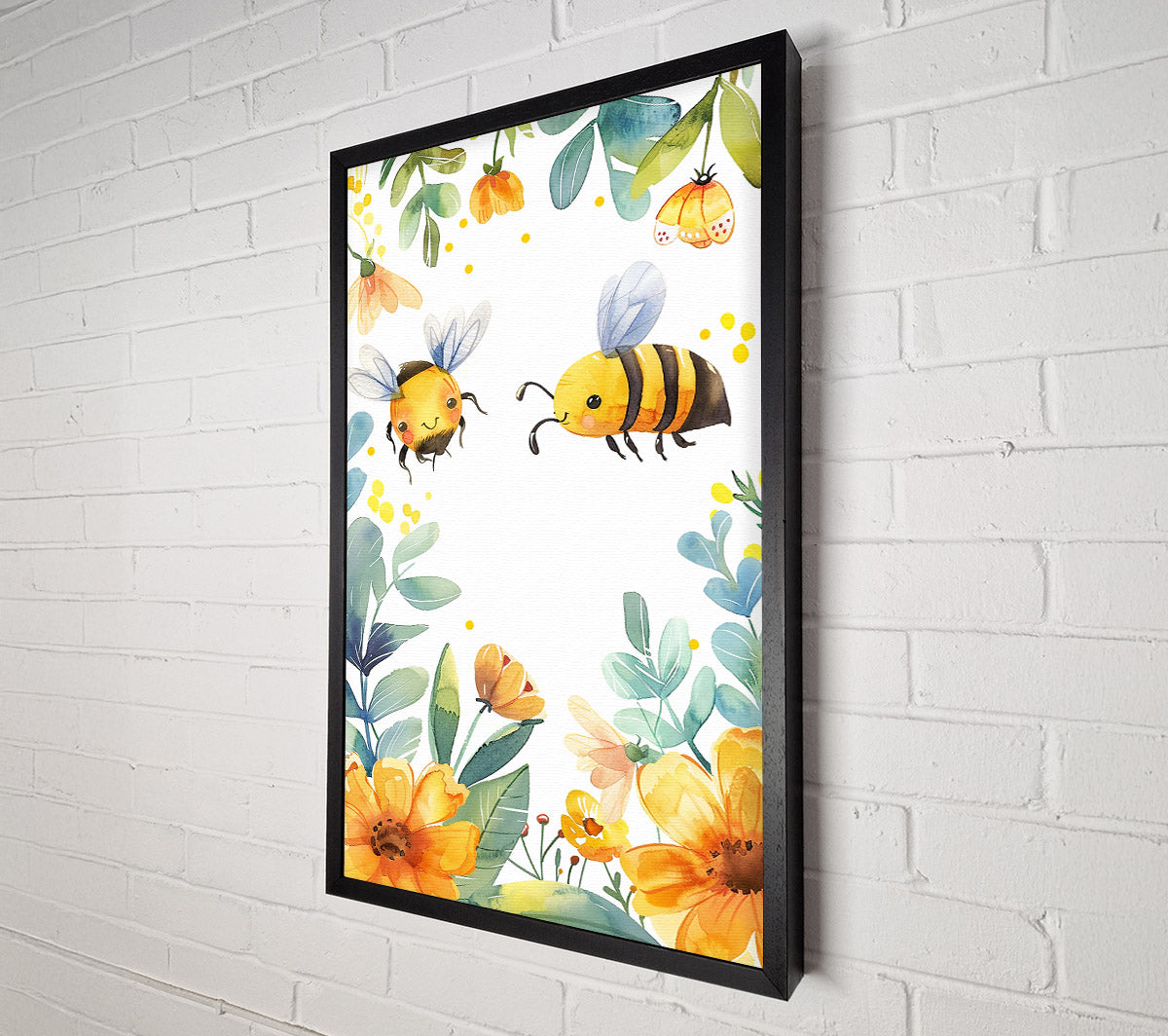 Yellow Bumblebees & Blooms Canvas Wall Art