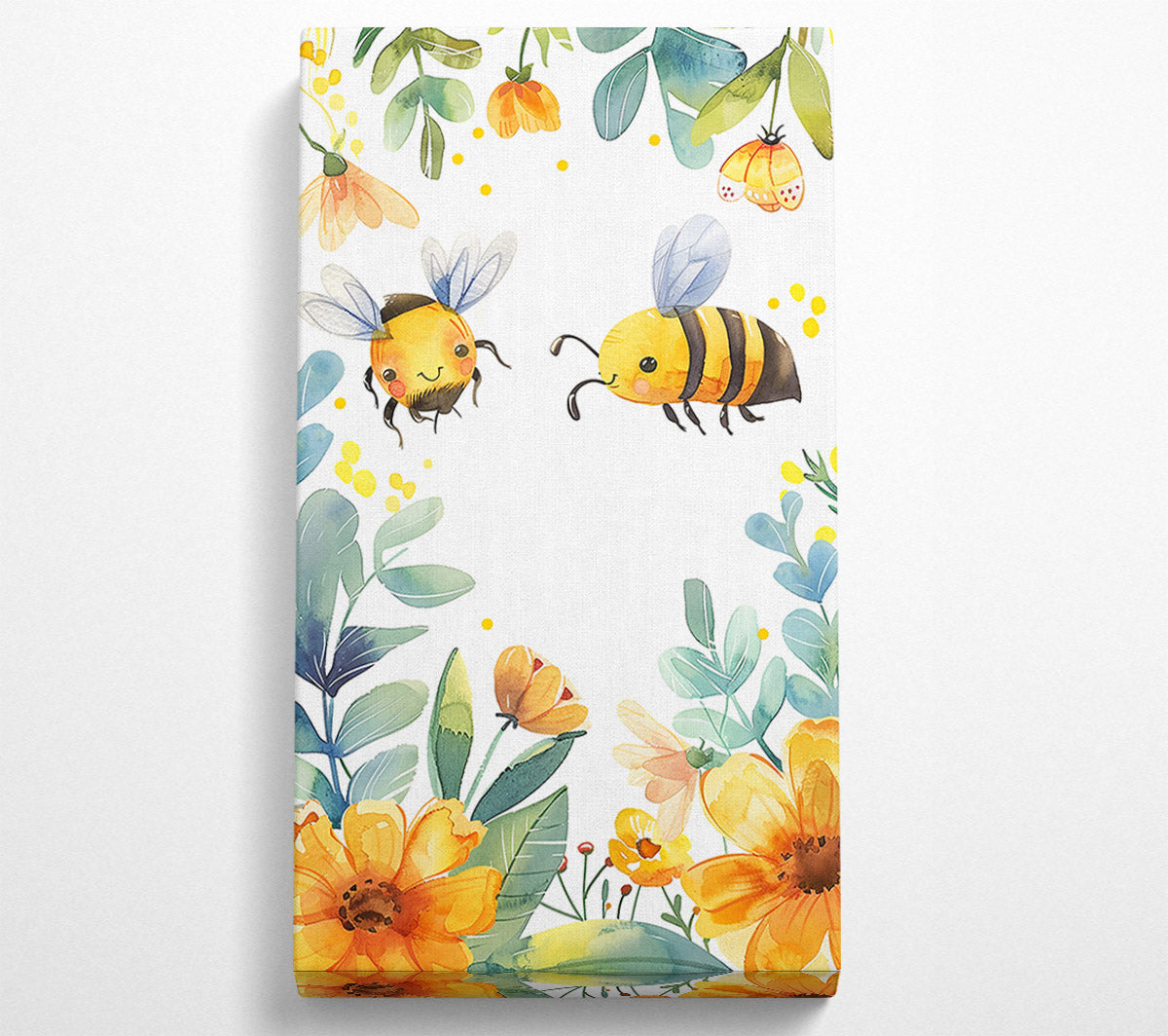 Yellow Bumblebees & Blooms Canvas Wall Art