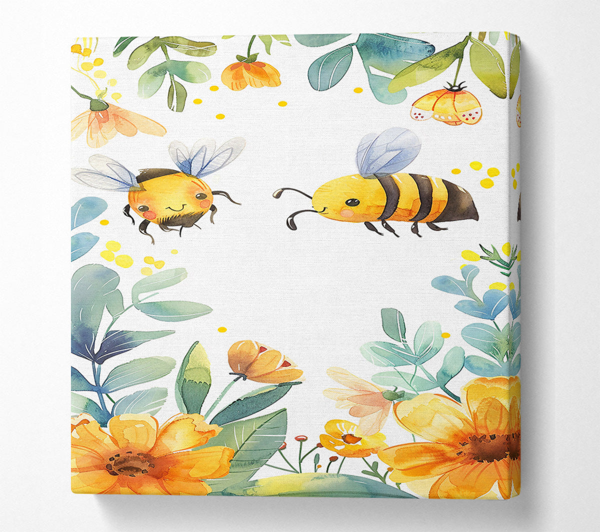 Yellow Bumblebees & Blooms Canvas Wall Art