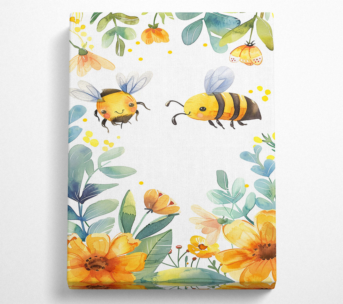 Yellow Bumblebees & Blooms Canvas Wall Art