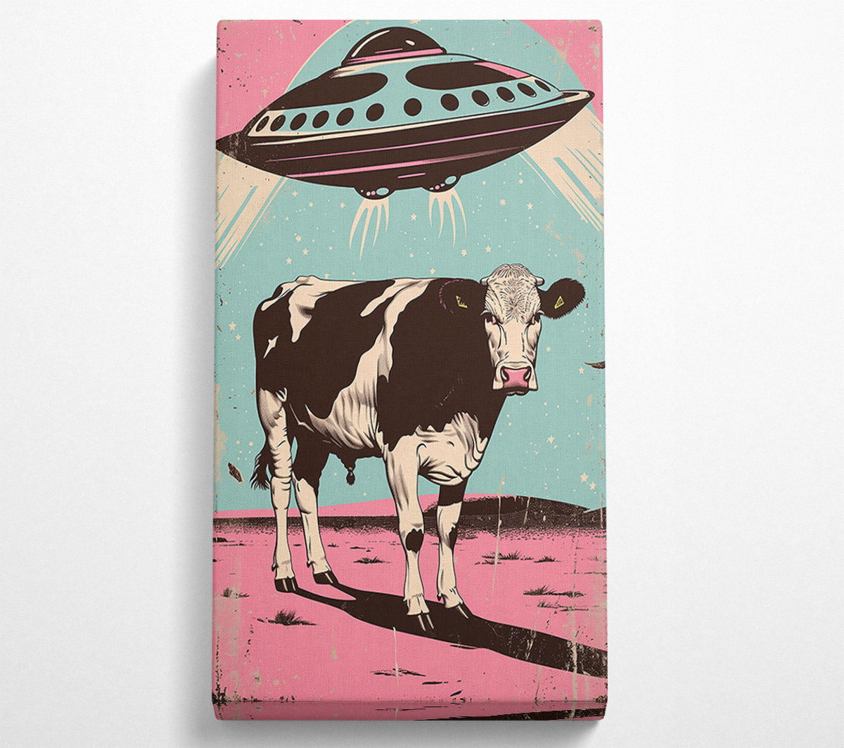 Pink Ufo Over Cow Canvas Wall Art