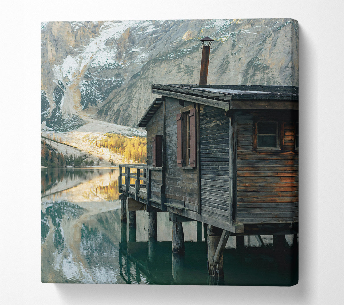 Rustic Blue Cabin Reflection Canvas Wall Art