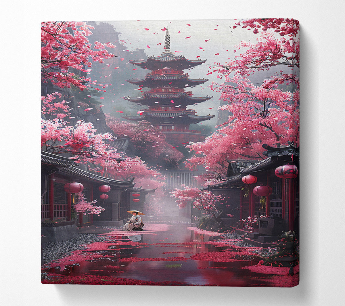 Pink Pagoda Dreamscape Canvas Wall Art