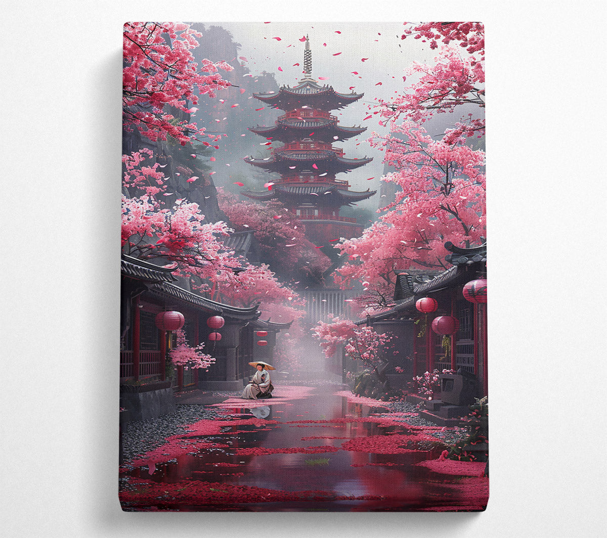 Pink Pagoda Dreamscape Canvas Wall Art