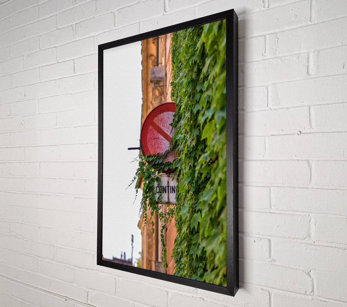 Red Sign And Green Vines Canvas Wall Art