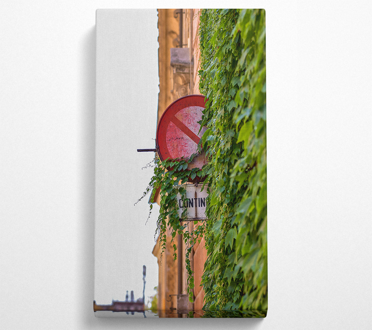 Red Sign And Green Vines Canvas Wall Art