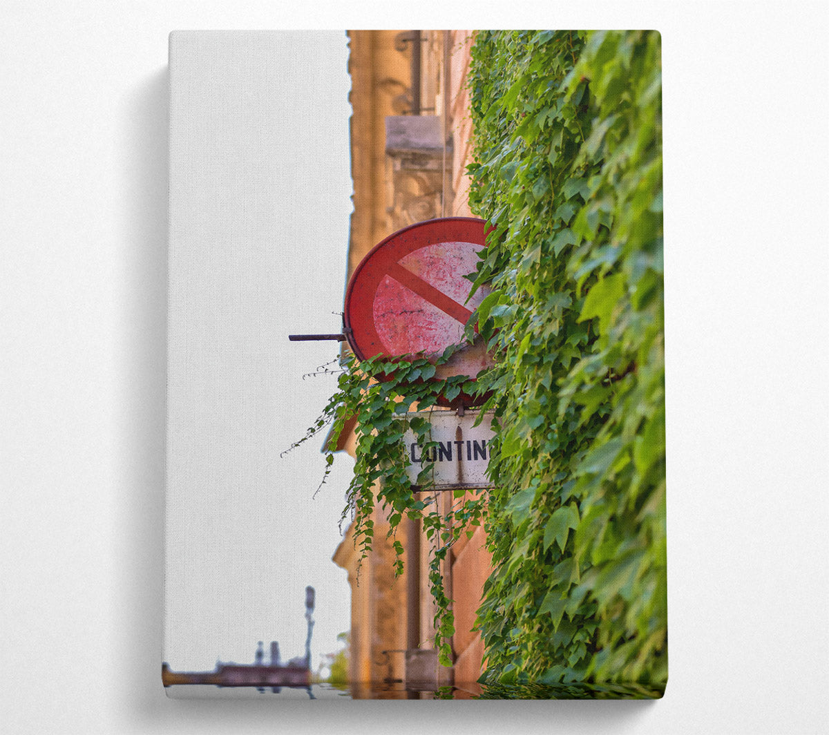 Red Sign And Green Vines Canvas Wall Art
