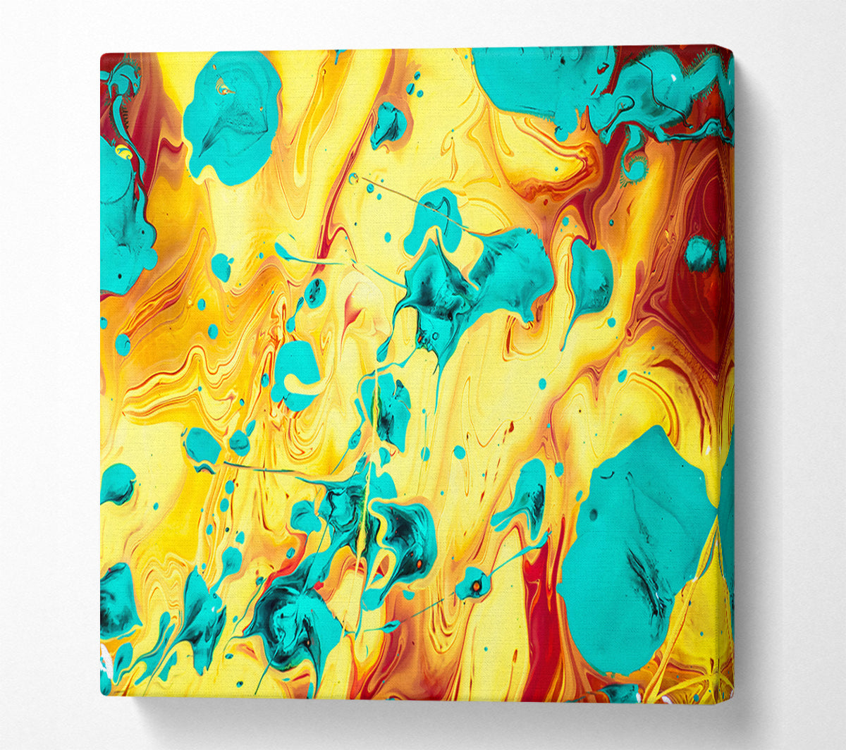 Yellow And Aqua Swirls Canvas Wall Art