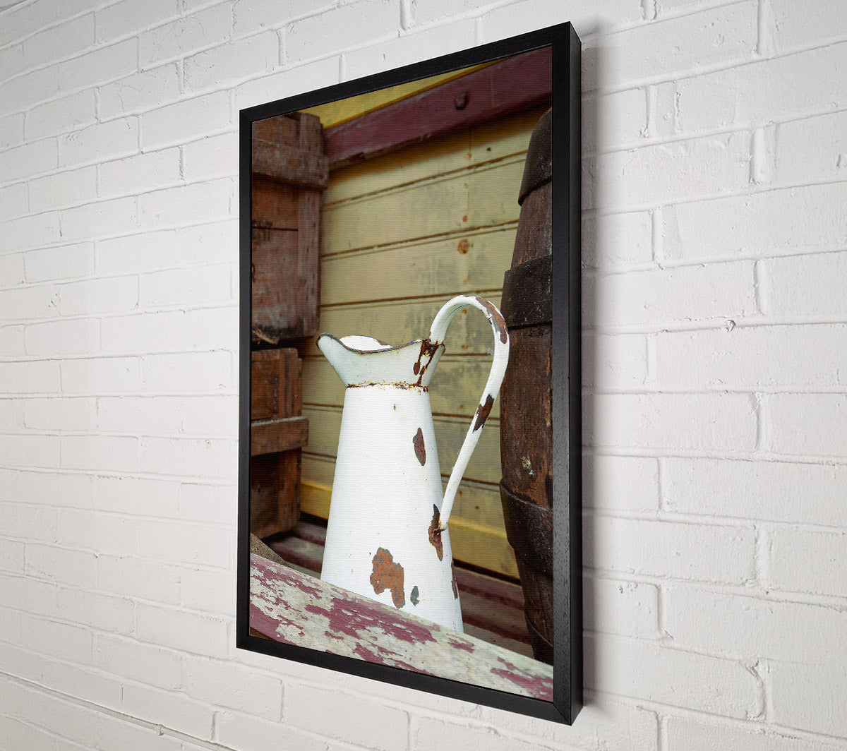White Pitcher With Rust Spots. Canvas Wall Art