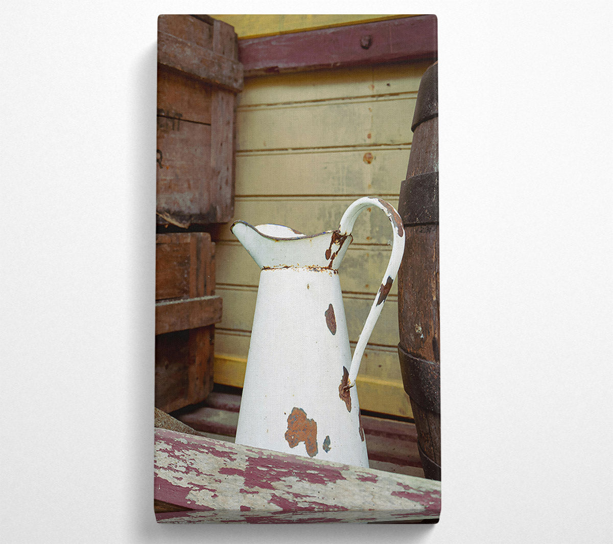White Pitcher With Rust Spots. Canvas Wall Art