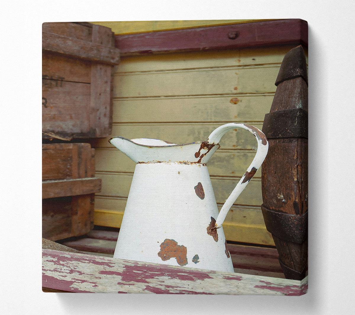 White Pitcher With Rust Spots. Canvas Wall Art
