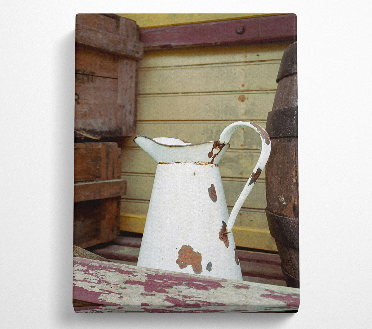 White Pitcher With Rust Spots. Canvas Wall Art