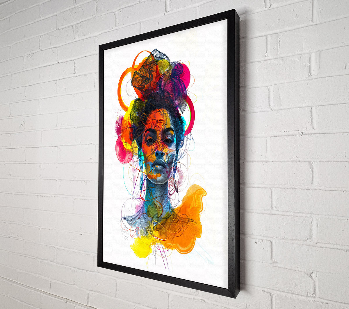 Yellow Lines And Faces Canvas Wall Art
