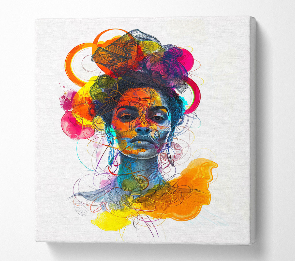 Yellow Lines And Faces Canvas Wall Art