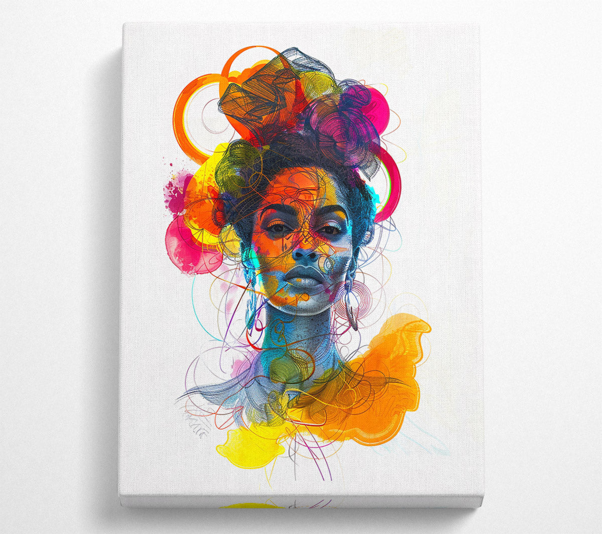 Yellow Lines And Faces Canvas Wall Art