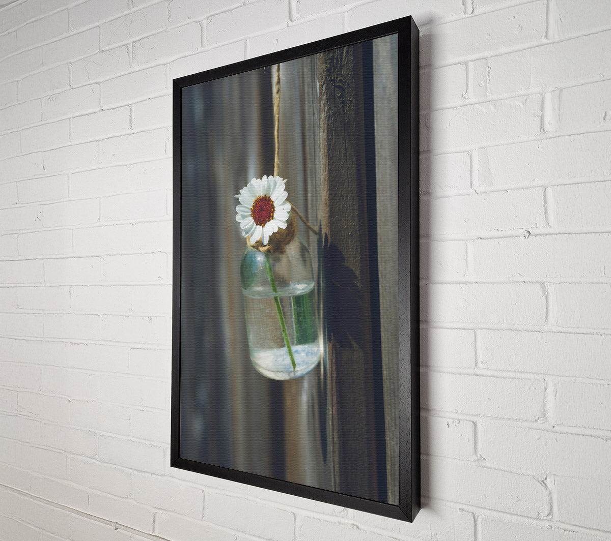 White Daisy In Blue Glass Canvas Wall Art