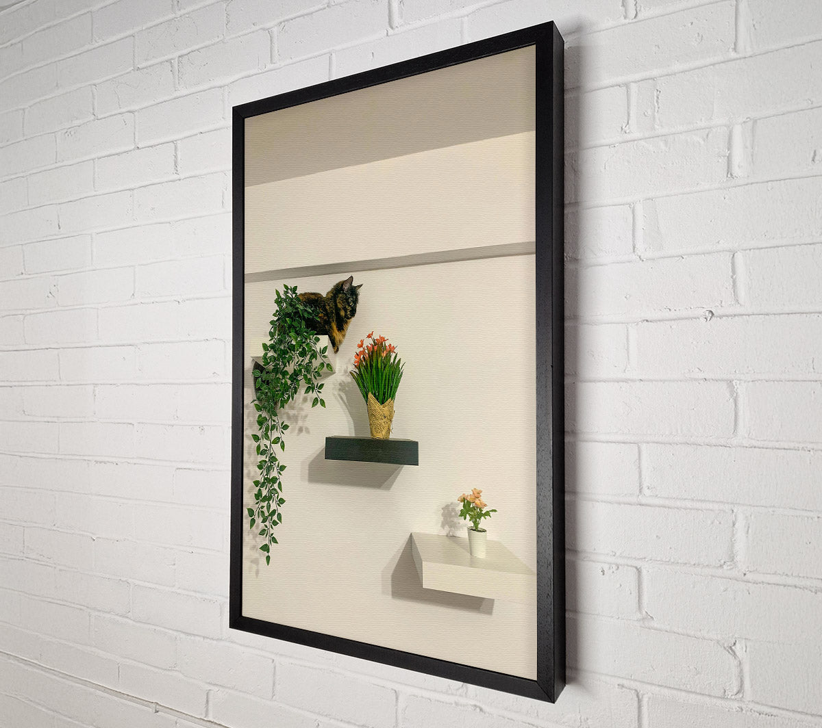Black Shelf With Green Vines Canvas Print