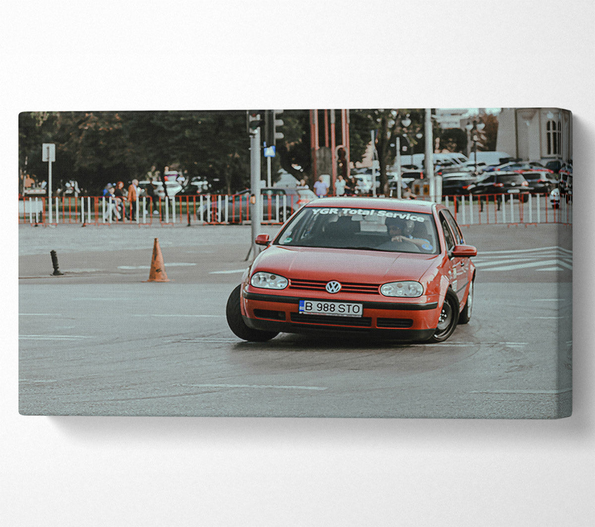 Red Car Turn Canvas Wall Art