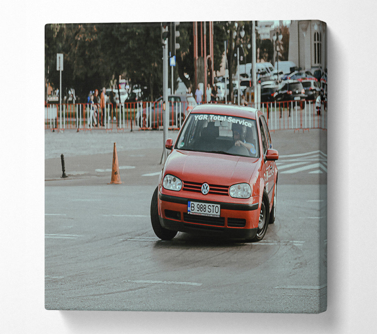 Red Car Turn Canvas Wall Art
