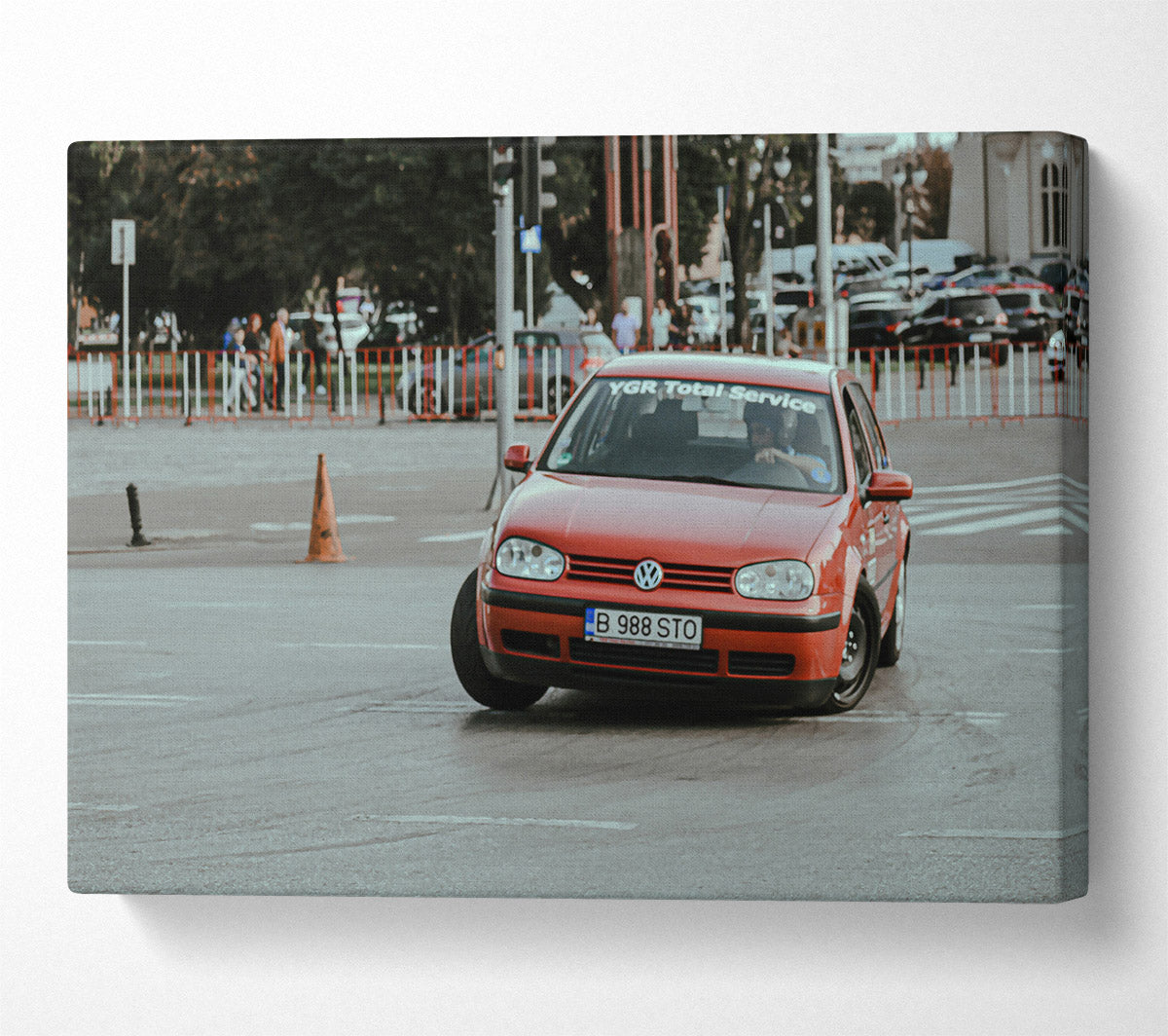 Red Car Turn Canvas Wall Art