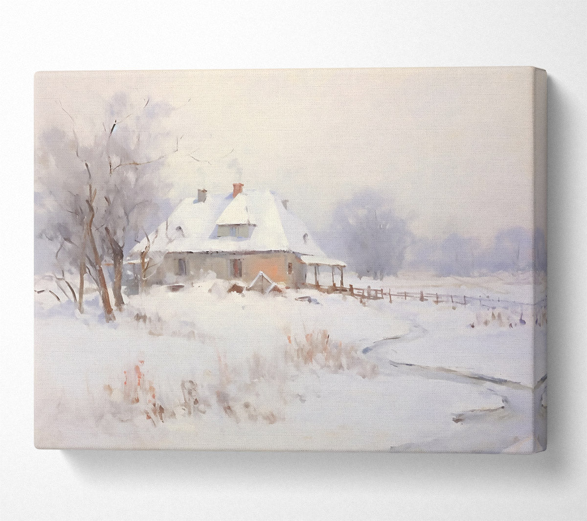 White Winter Cottage Canvas Wall Art