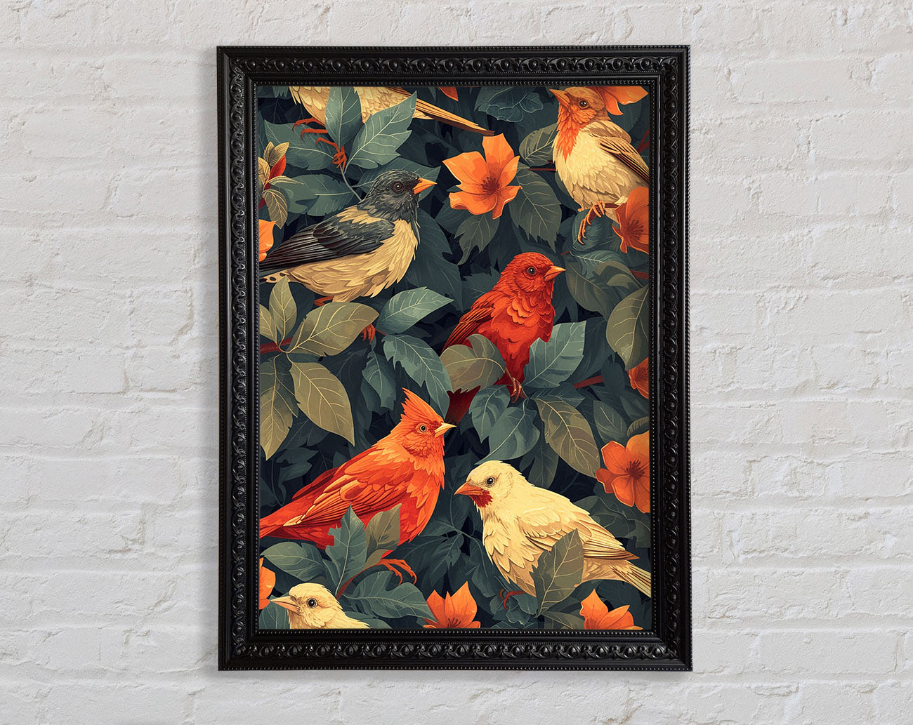 Decorative Birds Orange Framed Print