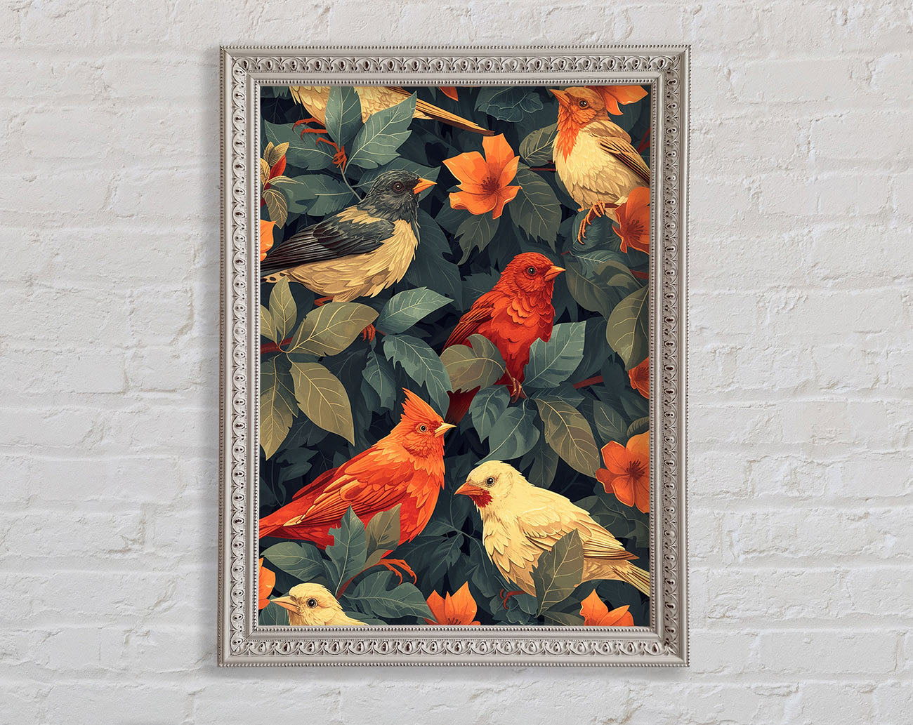 Decorative Birds Orange Framed Print