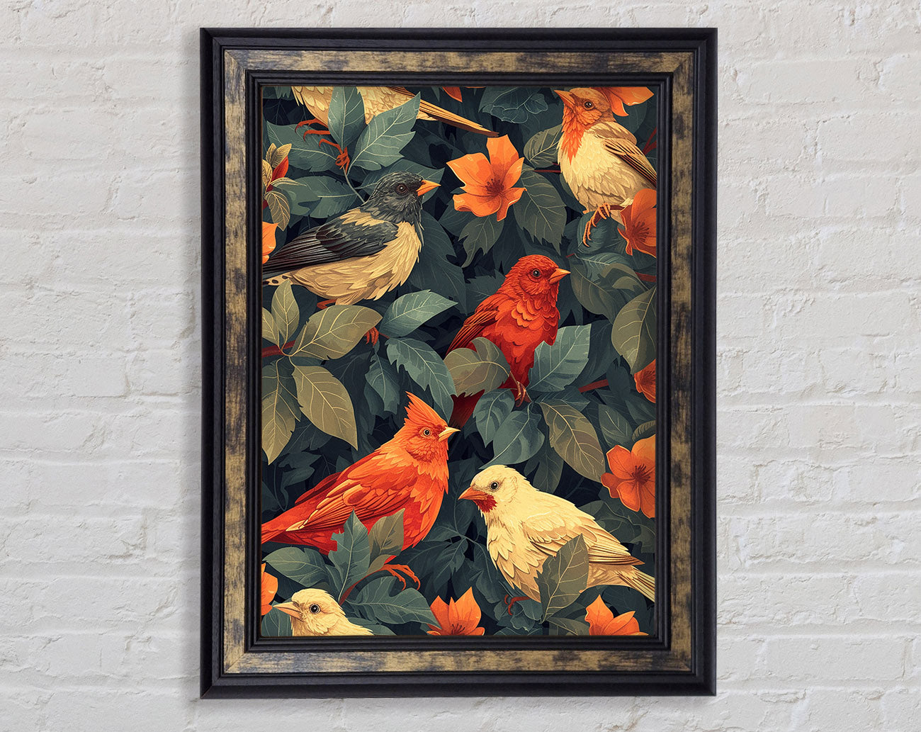 Decorative Birds Orange Framed Print