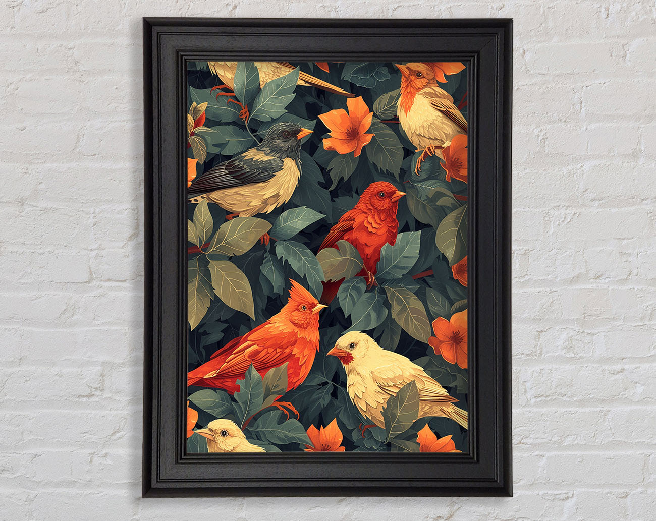 Decorative Birds Orange Framed Print